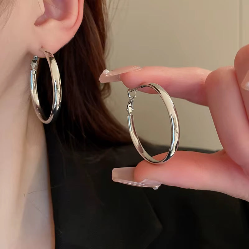 2025 New Trendy Silver Color Double Layer Circle Hoop Earrings for Women Exaggerated Metal Layer round Earrings Jewelry Gift