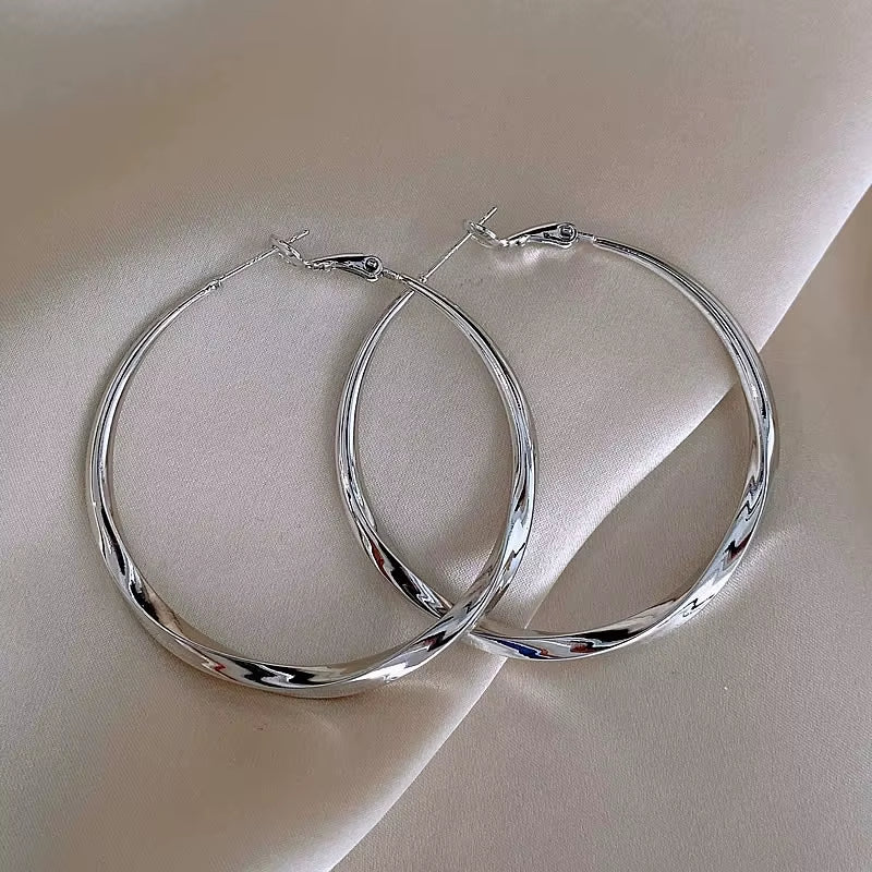 2025 New Trendy Silver Color Double Layer Circle Hoop Earrings for Women Exaggerated Metal Layer round Earrings Jewelry Gift