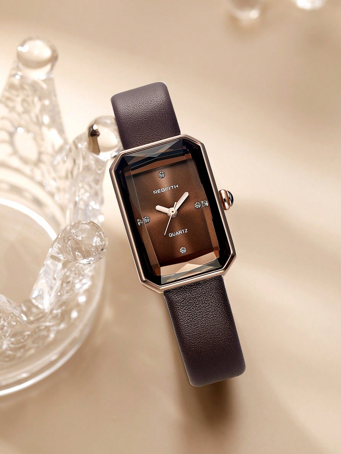 1Pc Rebirth Brand Women'S Simple Square Dial Vintage Fashion Casual Quartz Wristwatch