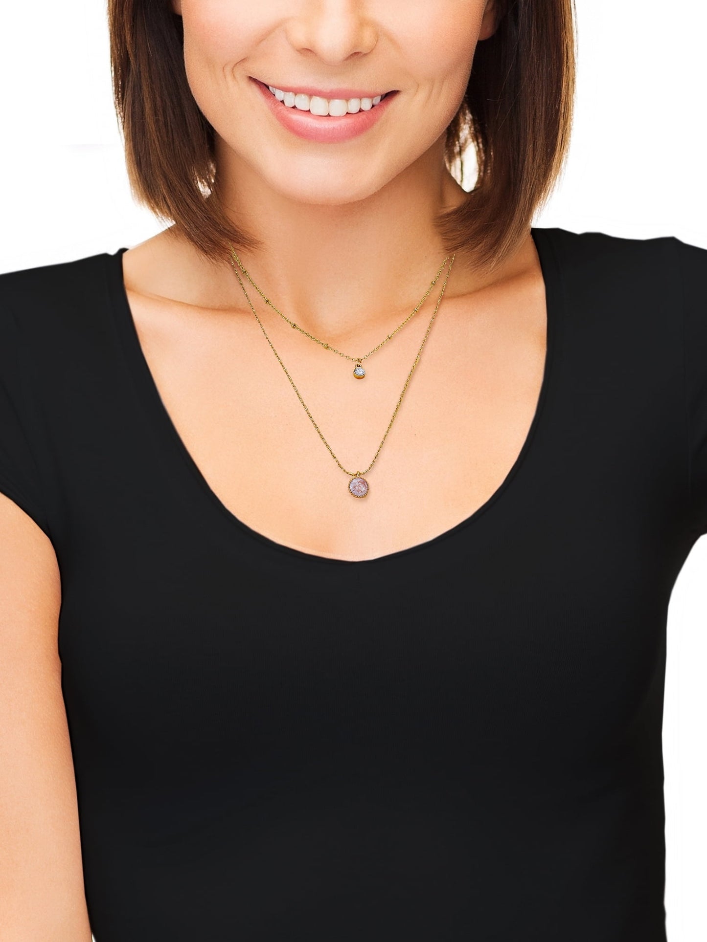 Women’S Layered Necklace with Cubic Zirconia Pendant