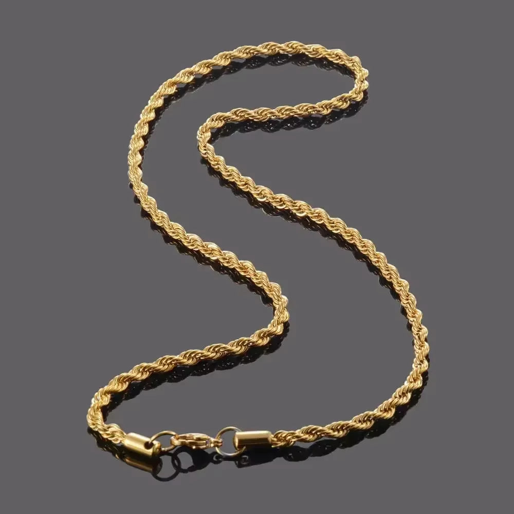 2.5MM 3MM 4MM 5MM 18K Real Gold Plated Stainless Steel Twist Rope Chain No Fade Necklace Jewelry for Men Women