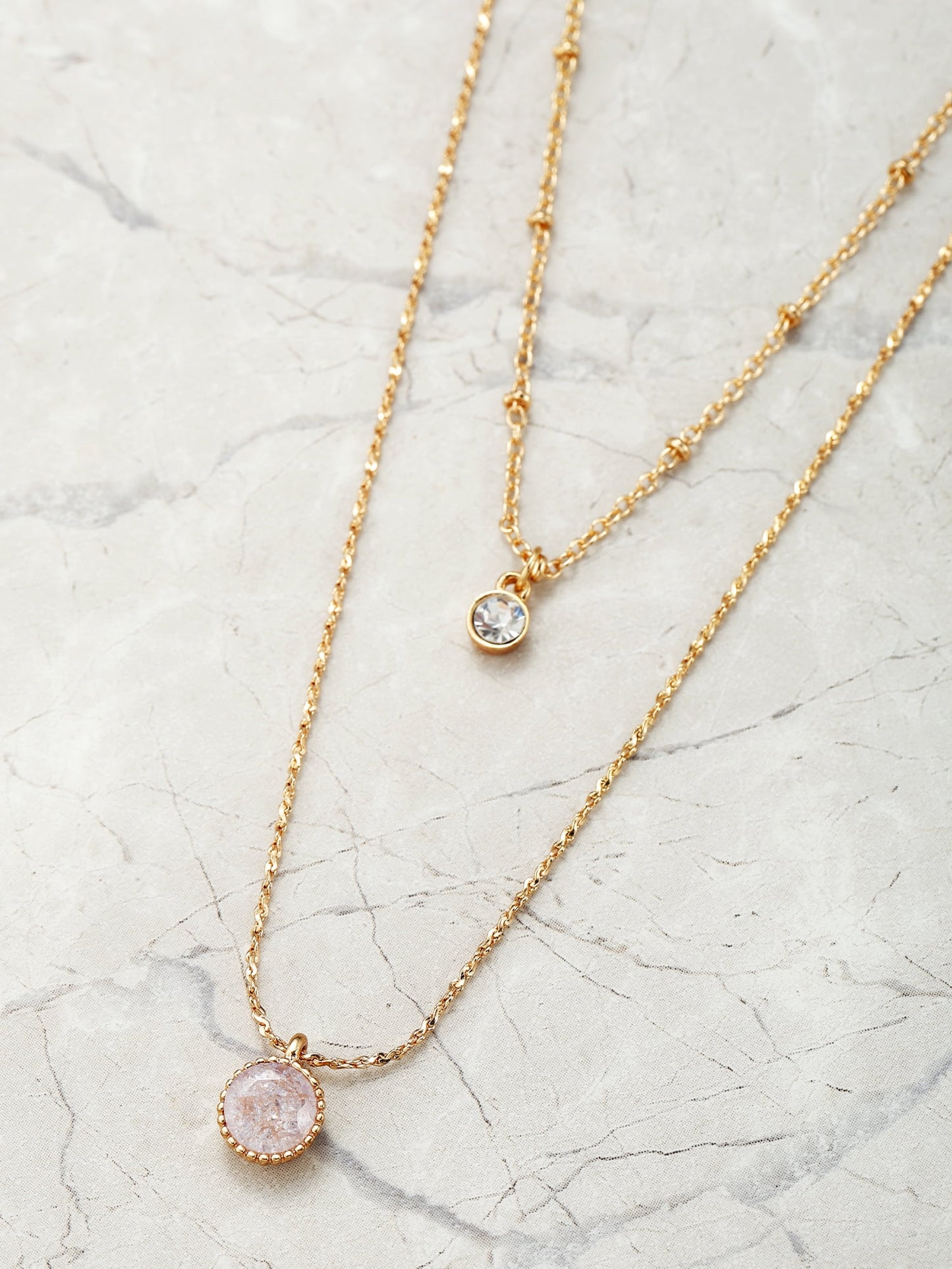 Women’S Layered Necklace with Cubic Zirconia Pendant