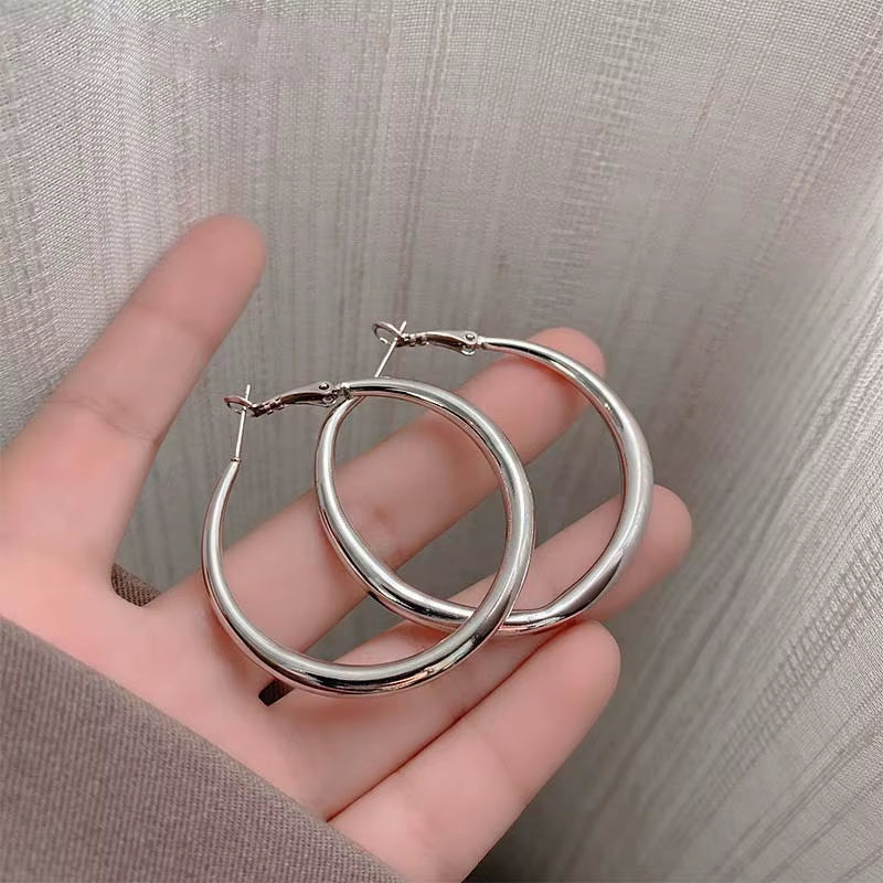 2025 New Trendy Silver Color Double Layer Circle Hoop Earrings for Women Exaggerated Metal Layer round Earrings Jewelry Gift