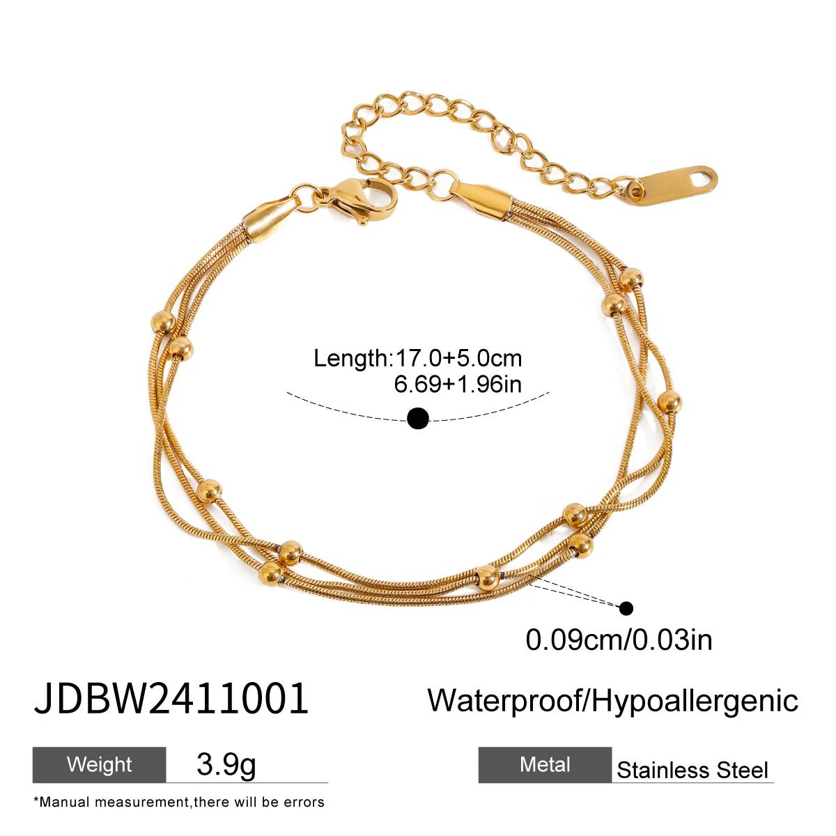 Exquisite 18K Gold Color Plating Stainless Steel Chain Bracelet Dainty Silver Bracelet Adjustable Bracelet Stackable Cha
