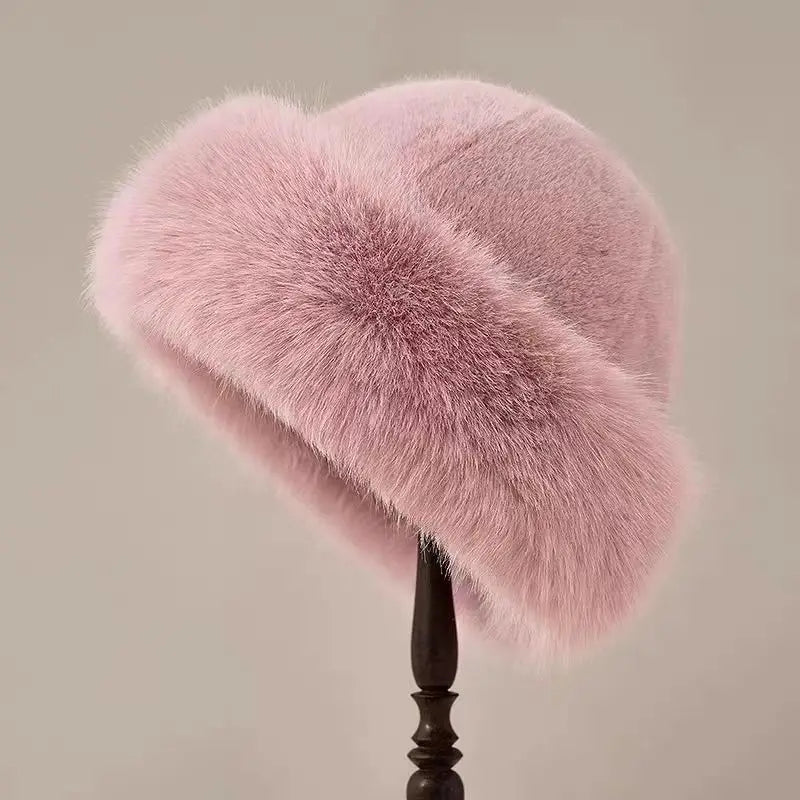 Wholesale in Stock Long Plush Thermal Warm Thick Multiple Color Breathable Soft Cozy Stretchy Winter Bucket Fur Hats for Women