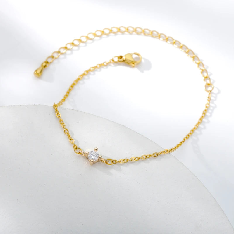 Single Zircon Circle Bead Bracelets for Women Stainless Steel Bracelet Summer Jewelry Couple Friends Accessories Gift 2023