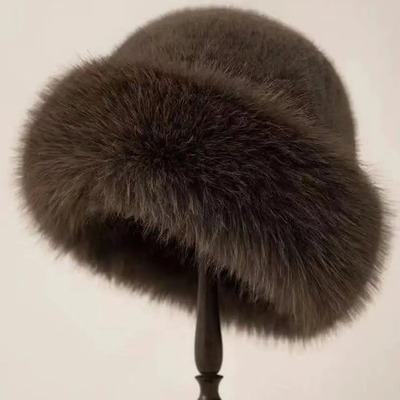 Wholesale in Stock Long Plush Thermal Warm Thick Multiple Color Breathable Soft Cozy Stretchy Winter Bucket Fur Hats for Women