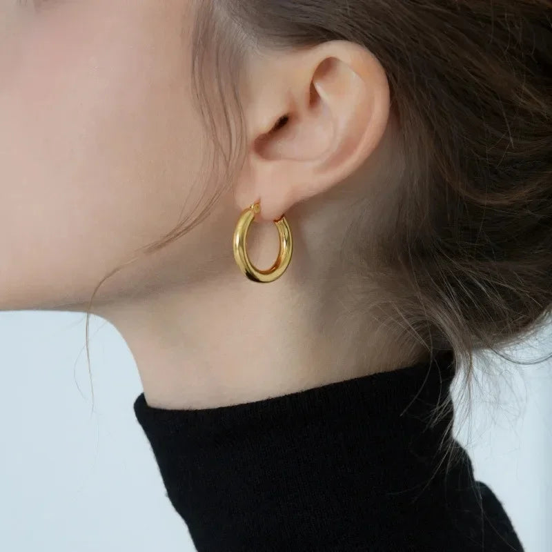 925 Sterling Silver Plated Gold Earrings 20Mm Earrings Retro Hoop Earrings for Women French Fashion Earrings for Women Gifts