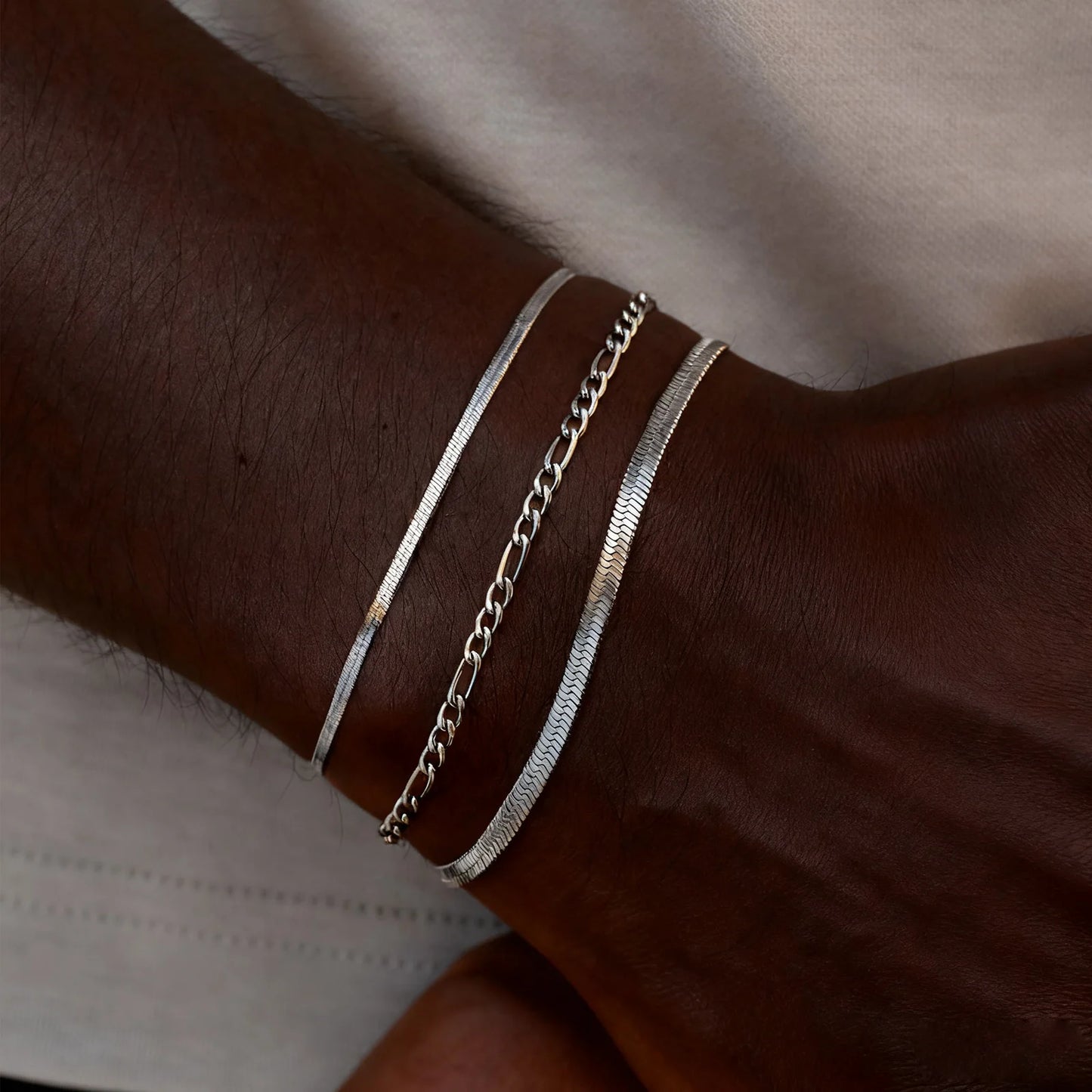 3Pcs/Set Minimalist Chain Bracelet for Men Boys,Stainless Steel Silver Color Chain Adjustable Wristband,Simple Jewelry Set Gift