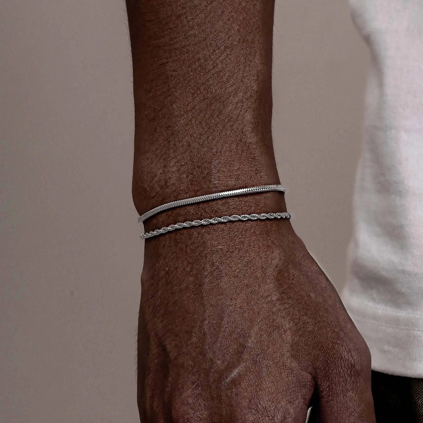2Pcs/Set Thin Chain Bracelet for Men Boys,Stainless Steel Twisted Rope Chain Wristband,Adjustable Link Chains
