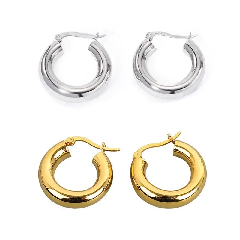 925 Sterling Silver Plated Gold Earrings 20Mm Earrings Retro Hoop Earrings for Women French Fashion Earrings for Women Gifts