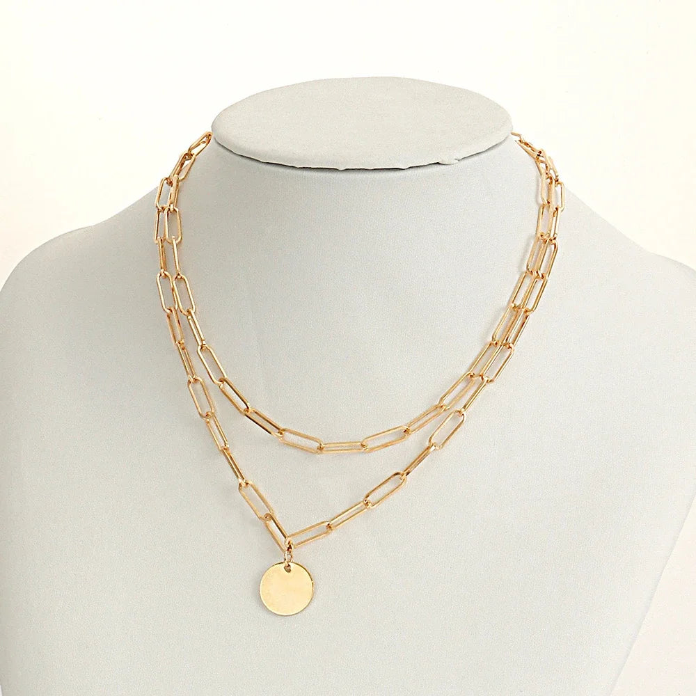 2024 New Fashion Vintage round Charm Layered Necklace Jewelry Clothing Aesthetic for Women Girls Pendant Gifts