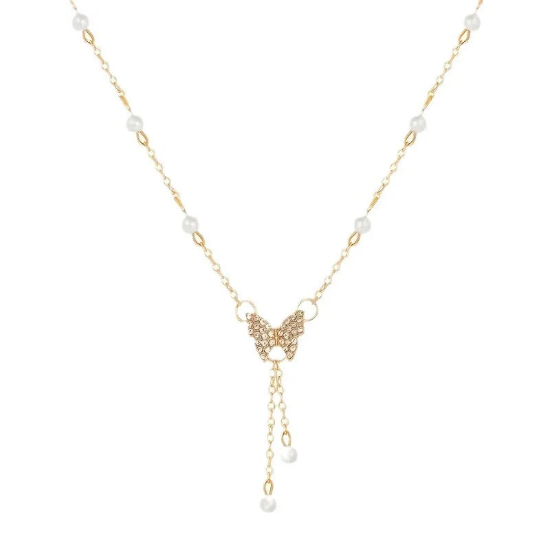 Fashionable Women Gold Plated Butterfly Tassel Pendant Necklace Suitable for Daily Party Wear Birthday Gifts Bridesmaid Jewelry