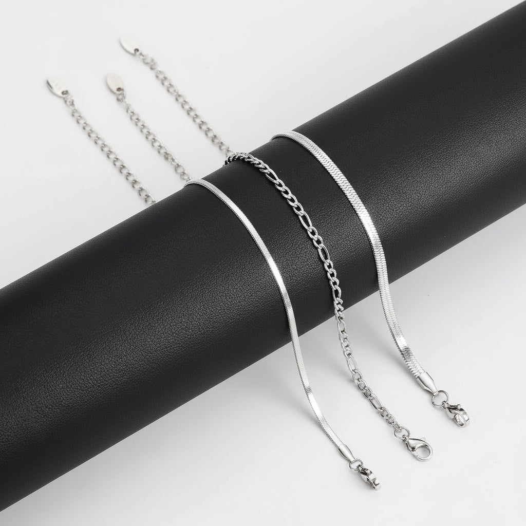 3Pcs/Set Minimalist Chain Bracelet for Men Boys,Stainless Steel Silver Color Chain Adjustable Wristband,Simple Jewelry Set Gift