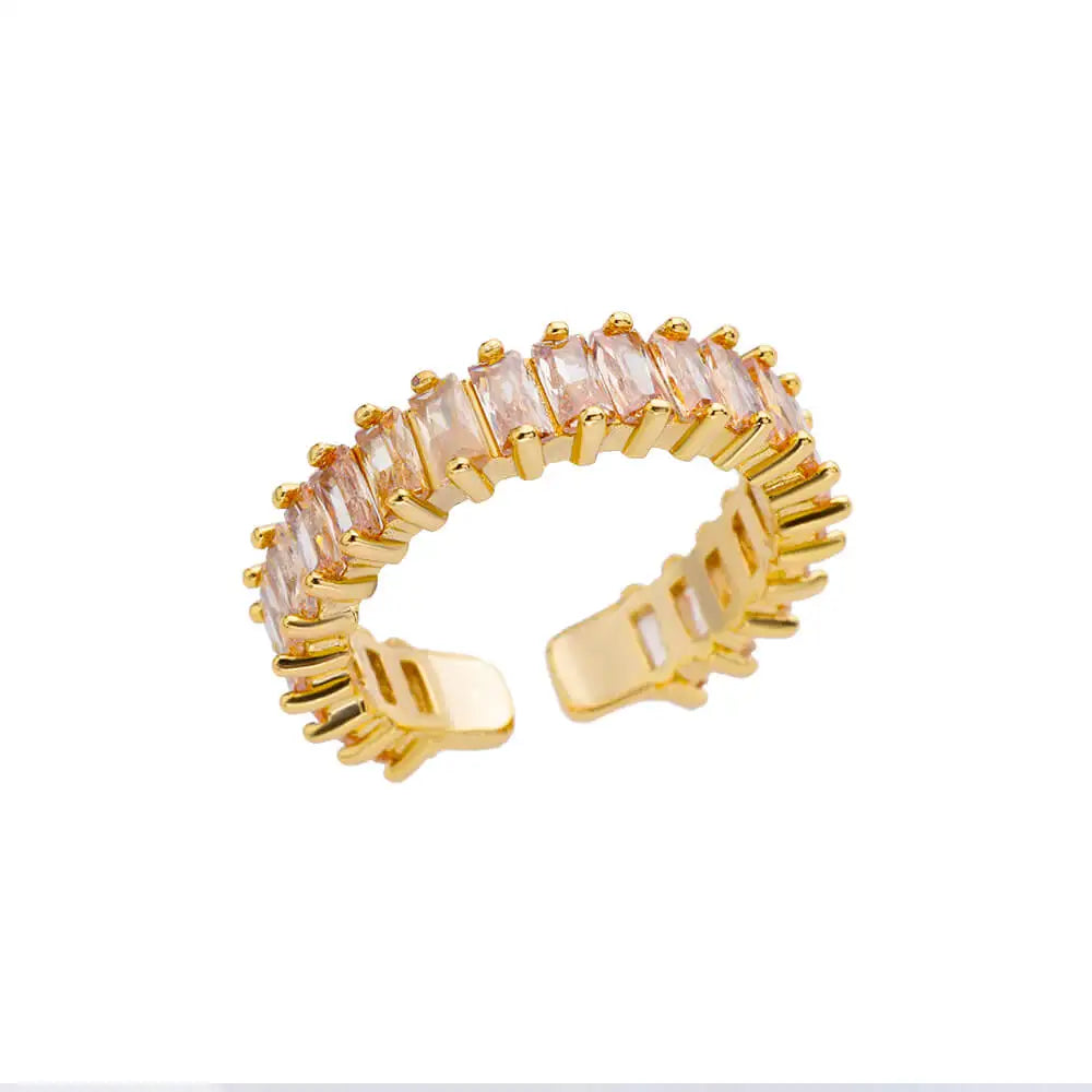Mini Zircon Green Rings for Women Stainless Steel Gold Color Adjustable Finger Ring Engagement Wedding Christmas Jewelry Gift