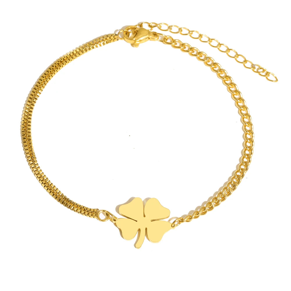 Stainless Steel Bracelets Classic Lucky Clovers Pendant Hip Hop Bracelet for Women Jewelry Non-Fading High-Quality Everyday Wear