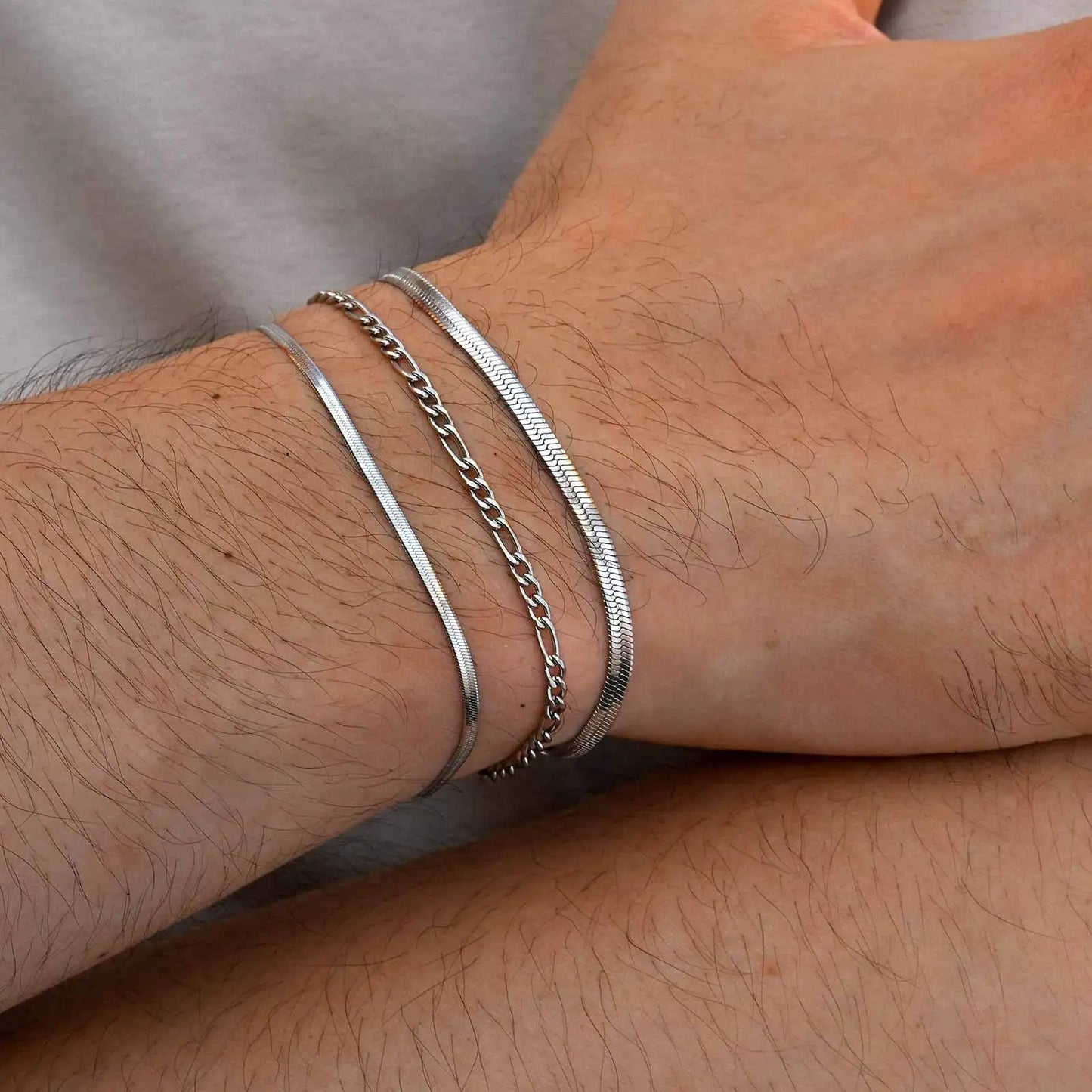 3Pcs/Set Minimalist Chain Bracelet for Men Boys,Stainless Steel Silver Color Chain Adjustable Wristband,Simple Jewelry Set Gift