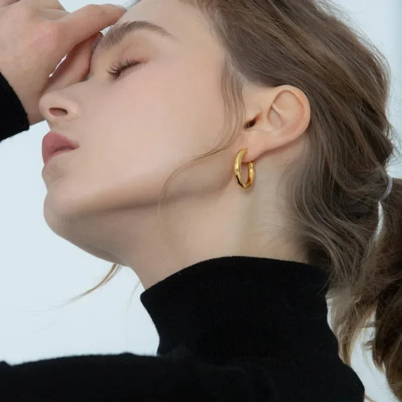 925 Sterling Silver Plated Gold Earrings 20Mm Earrings Retro Hoop Earrings for Women French Fashion Earrings for Women Gifts