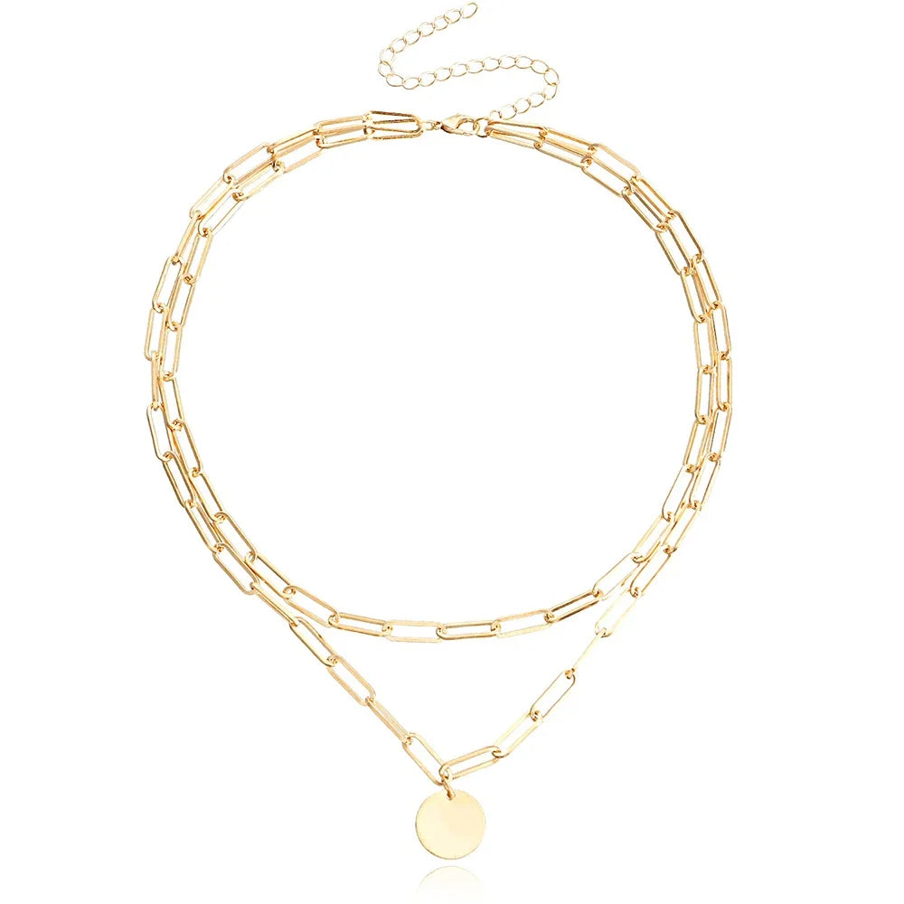 2024 New Fashion Vintage round Charm Layered Necklace Jewelry Clothing Aesthetic for Women Girls Pendant Gifts