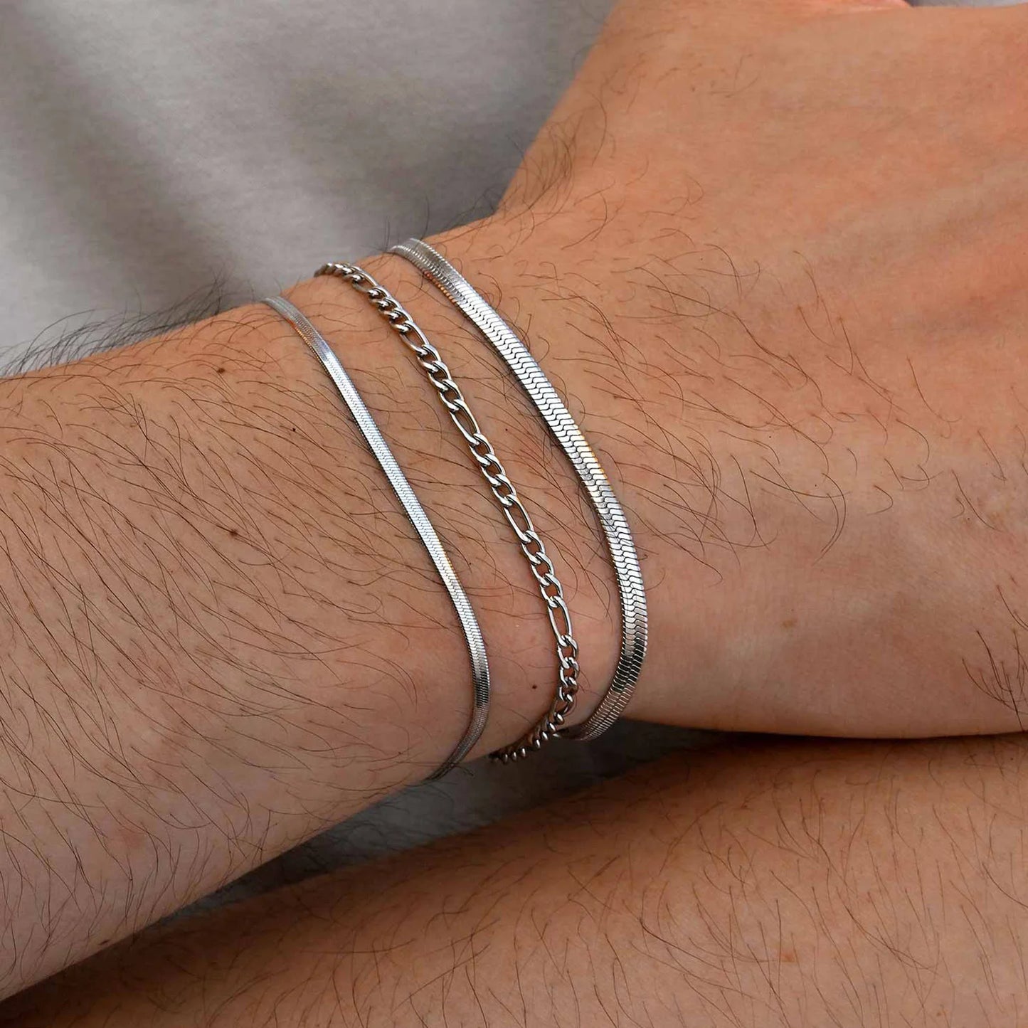 3Pcs/Set Minimalist Chain Bracelet for Men Boys,Stainless Steel Silver Color Chain Adjustable Wristband,Simple Jewelry Set Gift