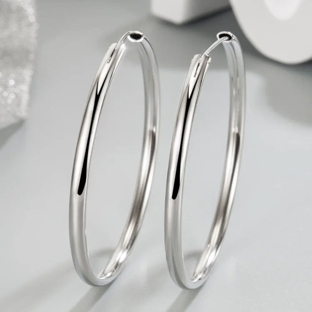 Genuine Sterling Silver Round Hoop Earrings for Women