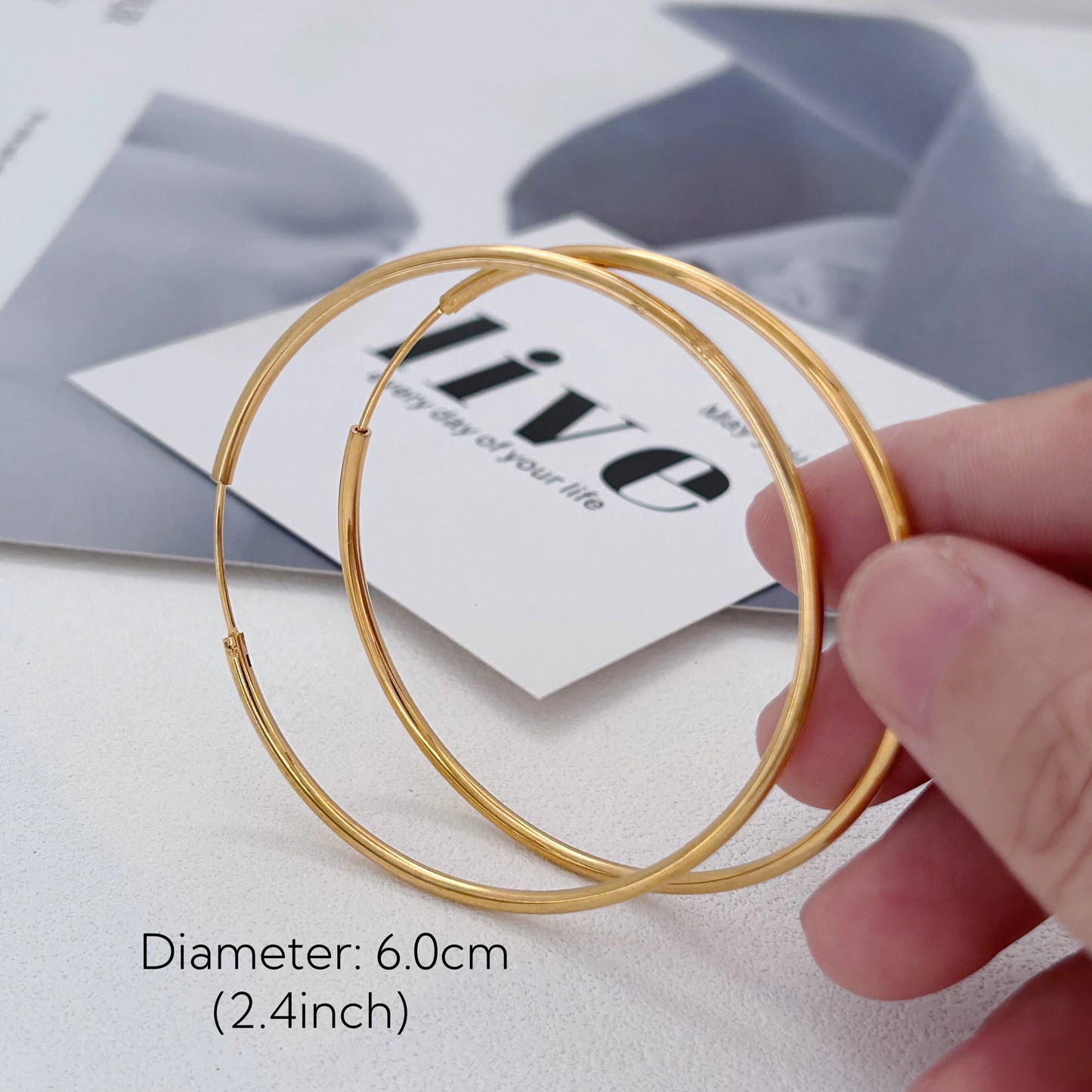 Gold Plated Smooth round Circle Big Hoop Earrings for Women Size 12/25/30/40/50/60Mm Stainless Steel Jewelry Accessories Gifts