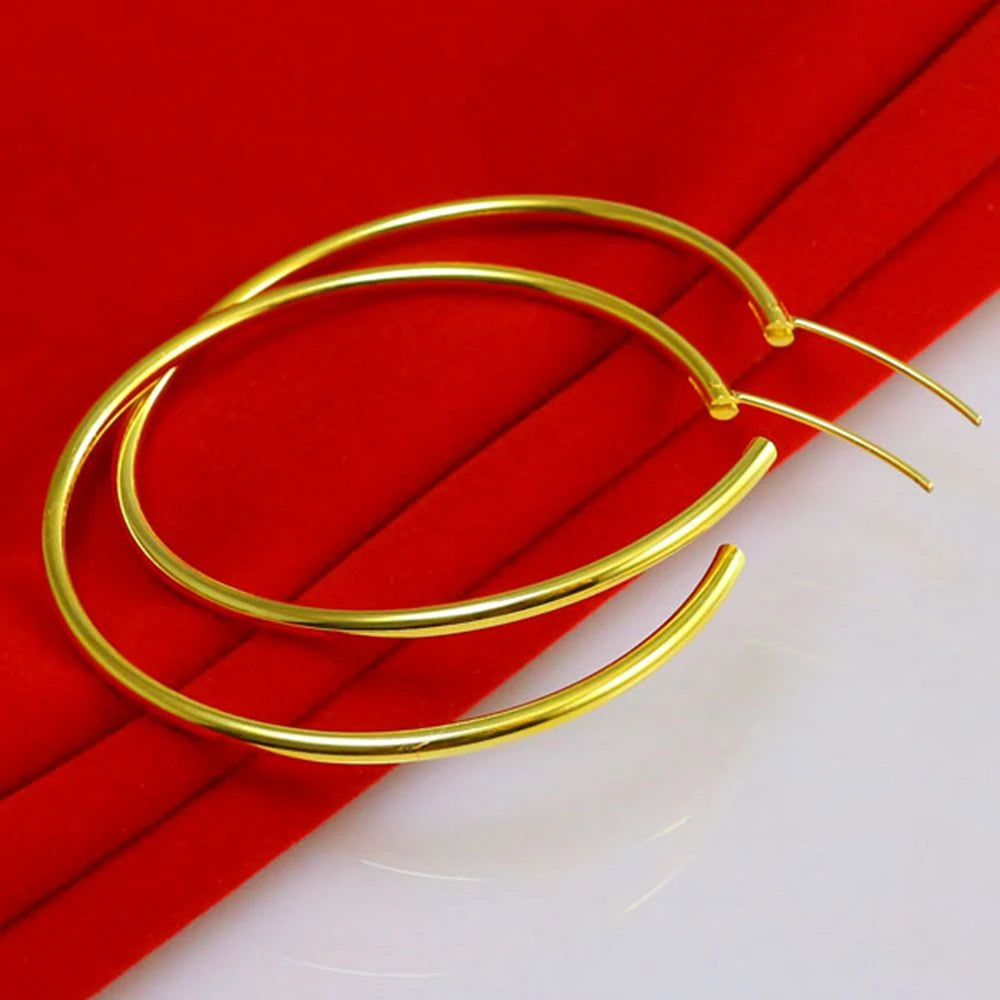 Gold Plated Smooth round Circle Big Hoop Earrings for Women Size 12/25/30/40/50/60Mm Stainless Steel Jewelry Accessories Gifts
