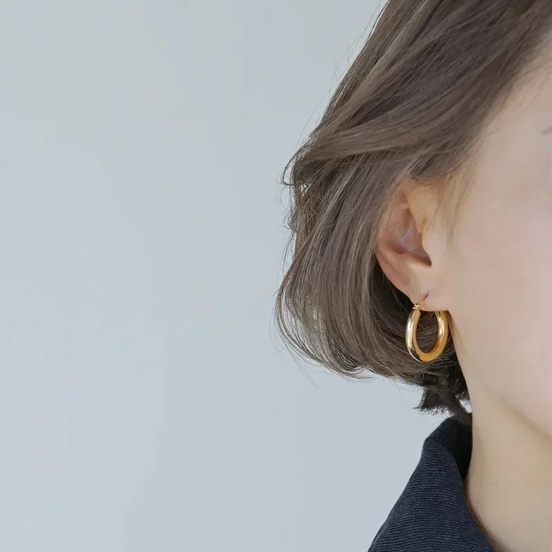 925 Sterling Silver Plated Gold Earrings 20Mm Earrings Retro Hoop Earrings for Women French Fashion Earrings for Women Gifts