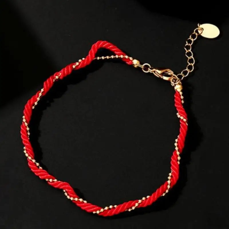 Stainless Steel Blessing Red Rope Bracelet for Women Girls Gold Color Exquisite Chinese Style Wrist Chains Party Jewelry Gifts