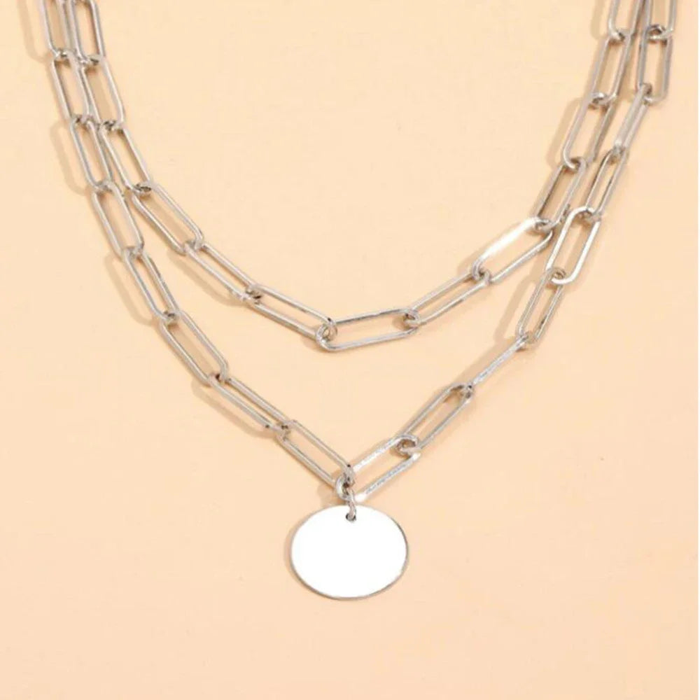2024 New Fashion Vintage round Charm Layered Necklace Jewelry Clothing Aesthetic for Women Girls Pendant Gifts