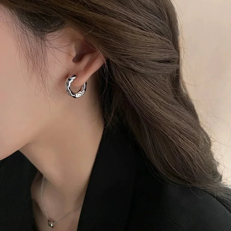 Vintage Chunky Stainless Steel Hoop Earrings for Women Fashion Simple round Circle Simple Earrings Party Jewelry Holiday Gifts