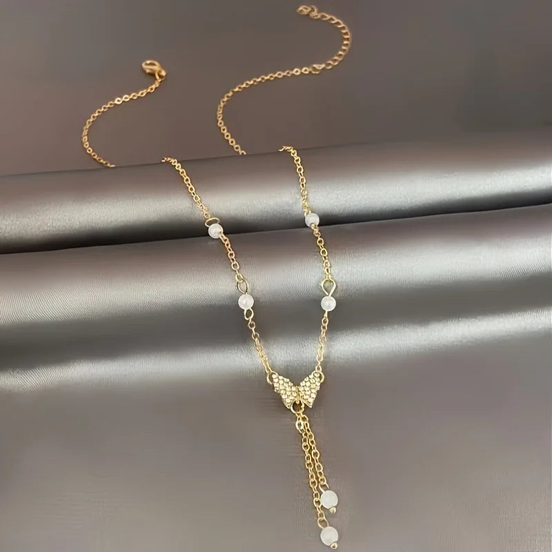 Fashionable Women Gold Plated Butterfly Tassel Pendant Necklace Suitable for Daily Party Wear Birthday Gifts Bridesmaid Jewelry