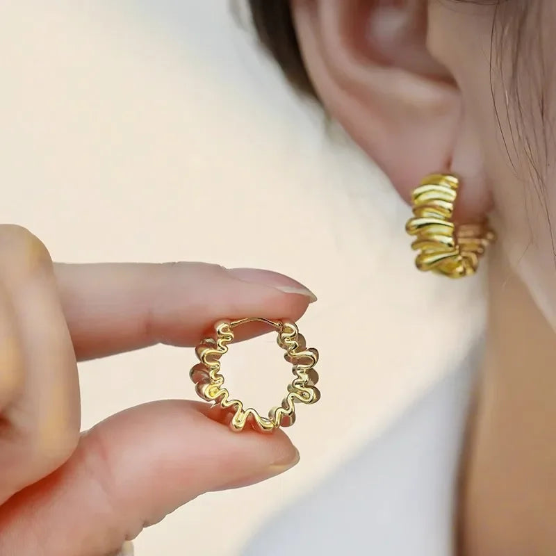 Vintage Chunky Stainless Steel Hoop Earrings for Women Fashion Simple round Circle Simple Earrings Party Jewelry Holiday Gifts