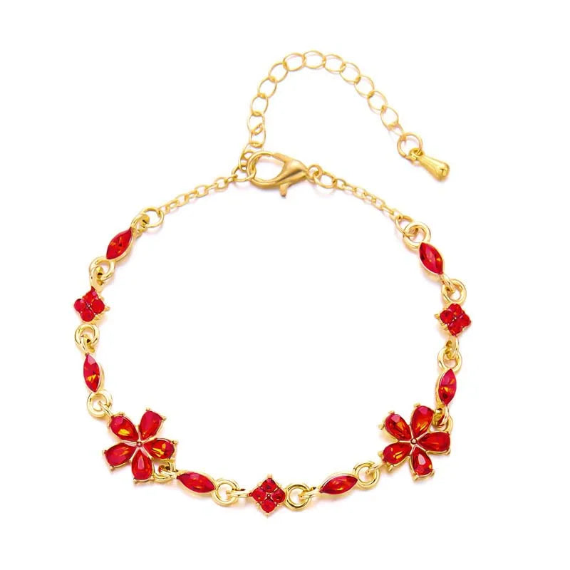 Luxury Colorful Zircon Flower Bracelet for Women Girls Korean Sweet Gold Color Crystal Adjustable Bracelet Jewelry Gift