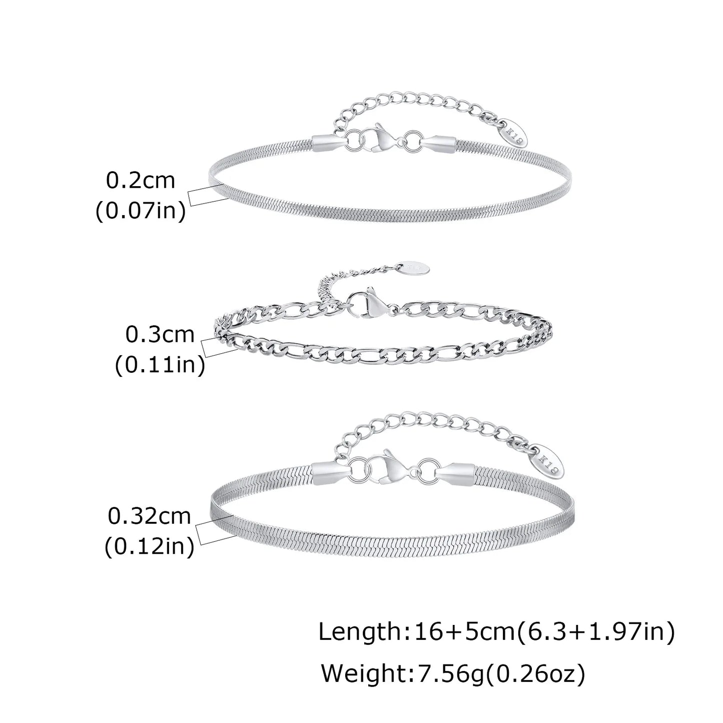 3Pcs/Set Minimalist Chain Bracelet for Men Boys,Stainless Steel Silver Color Chain Adjustable Wristband,Simple Jewelry Set Gift