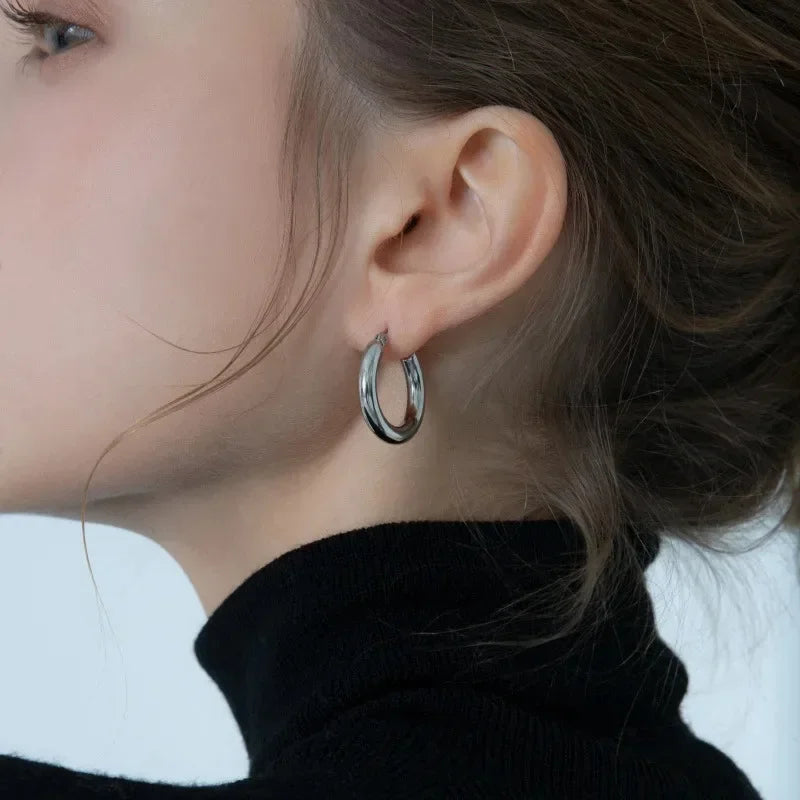 925 Sterling Silver Plated Gold Earrings 20Mm Earrings Retro Hoop Earrings for Women French Fashion Earrings for Women Gifts