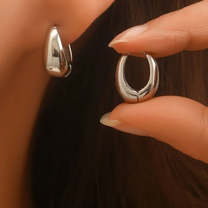 Vintage Chunky Stainless Steel Hoop Earrings for Women Fashion Simple round Circle Simple Earrings Party Jewelry Holiday Gifts