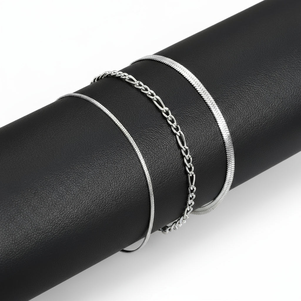 3Pcs/Set Minimalist Chain Bracelet for Men Boys,Stainless Steel Silver Color Chain Adjustable Wristband,Simple Jewelry Set Gift