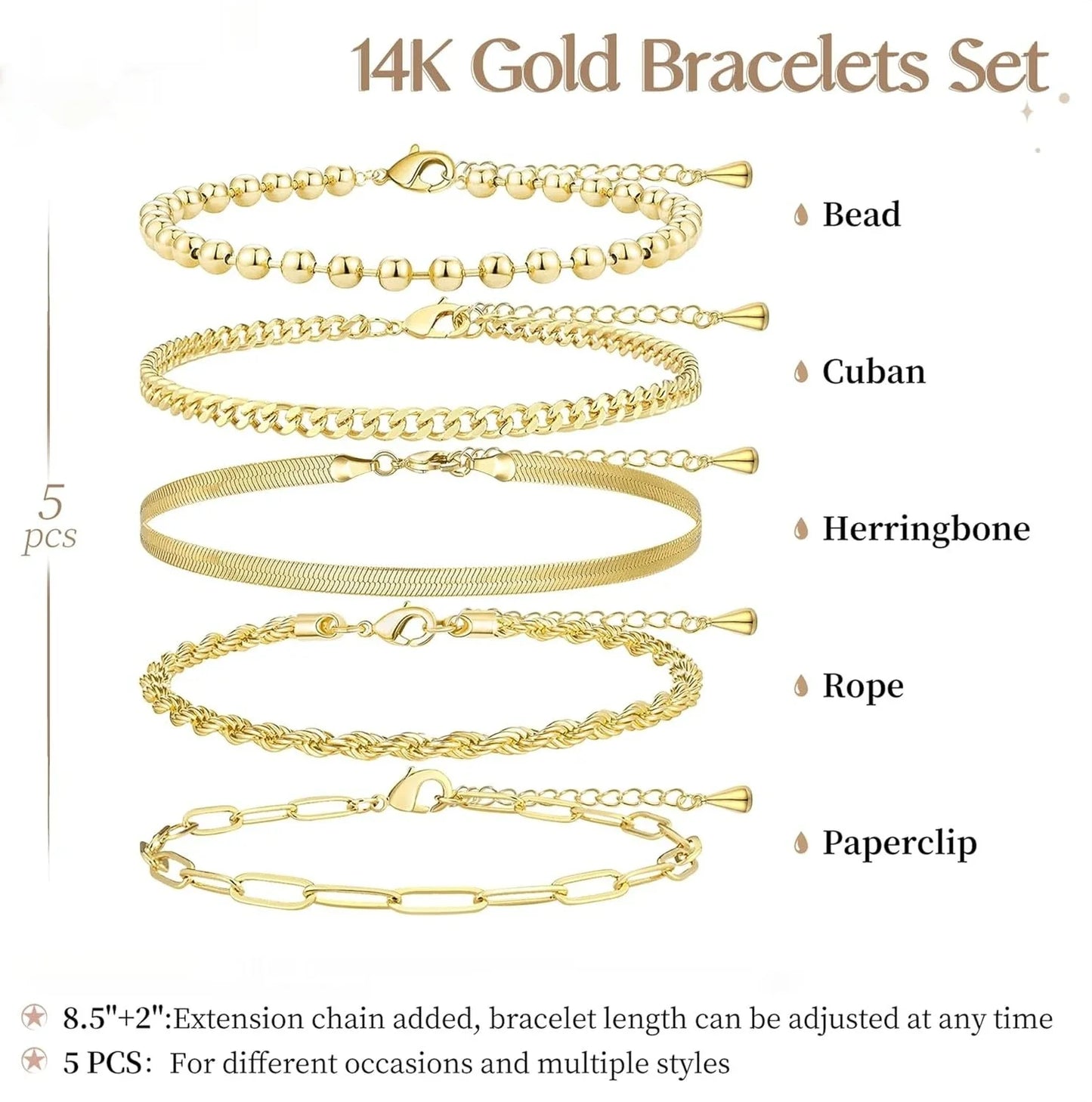 Gold Bracelets for Women Bracelets Set for Women Gold Bracelets Stack with Beaded, Cuban, Paperclip, Snake, Rope Gifts for Women
