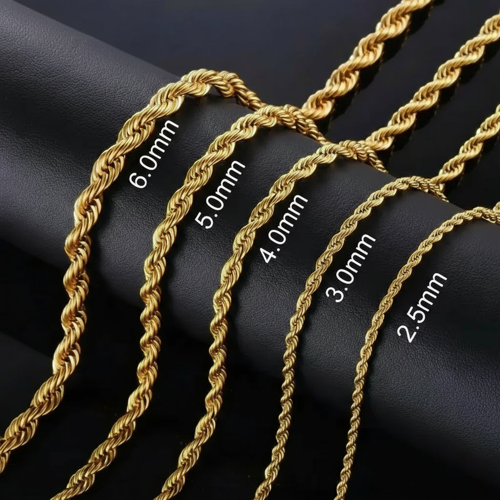 2.5MM 3MM 4MM 5MM 18K Real Gold Plated Stainless Steel Twist Rope Chain No Fade Necklace Jewelry for Men Women
