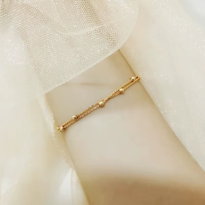 Fashionable 925 Sterling Silver Gold Small round Bead Bracelet for Women'S Retro Double-Layer Bracelet Birthday Jewelry Gift