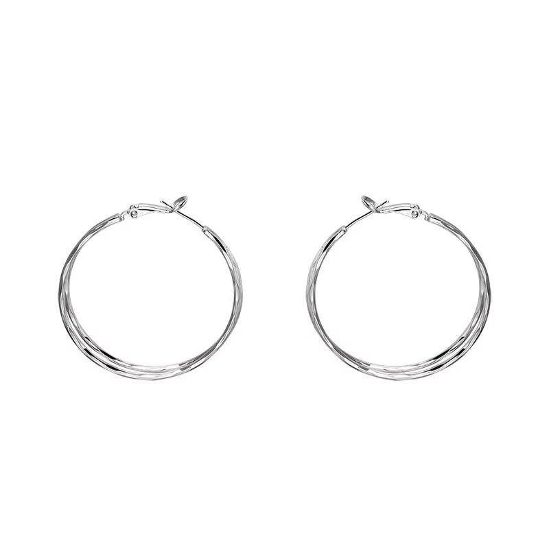 2025 New Trendy Silver Color Double Layer Circle Hoop Earrings for Women Exaggerated Metal Layer round Earrings Jewelry Gift