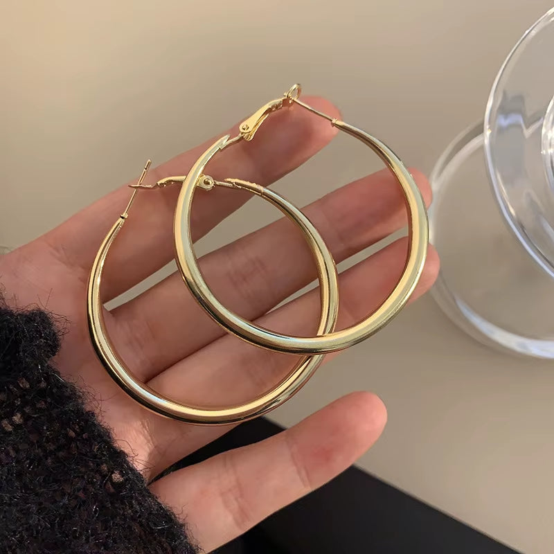 2025 New Trendy Silver Color Double Layer Circle Hoop Earrings for Women Exaggerated Metal Layer round Earrings Jewelry Gift