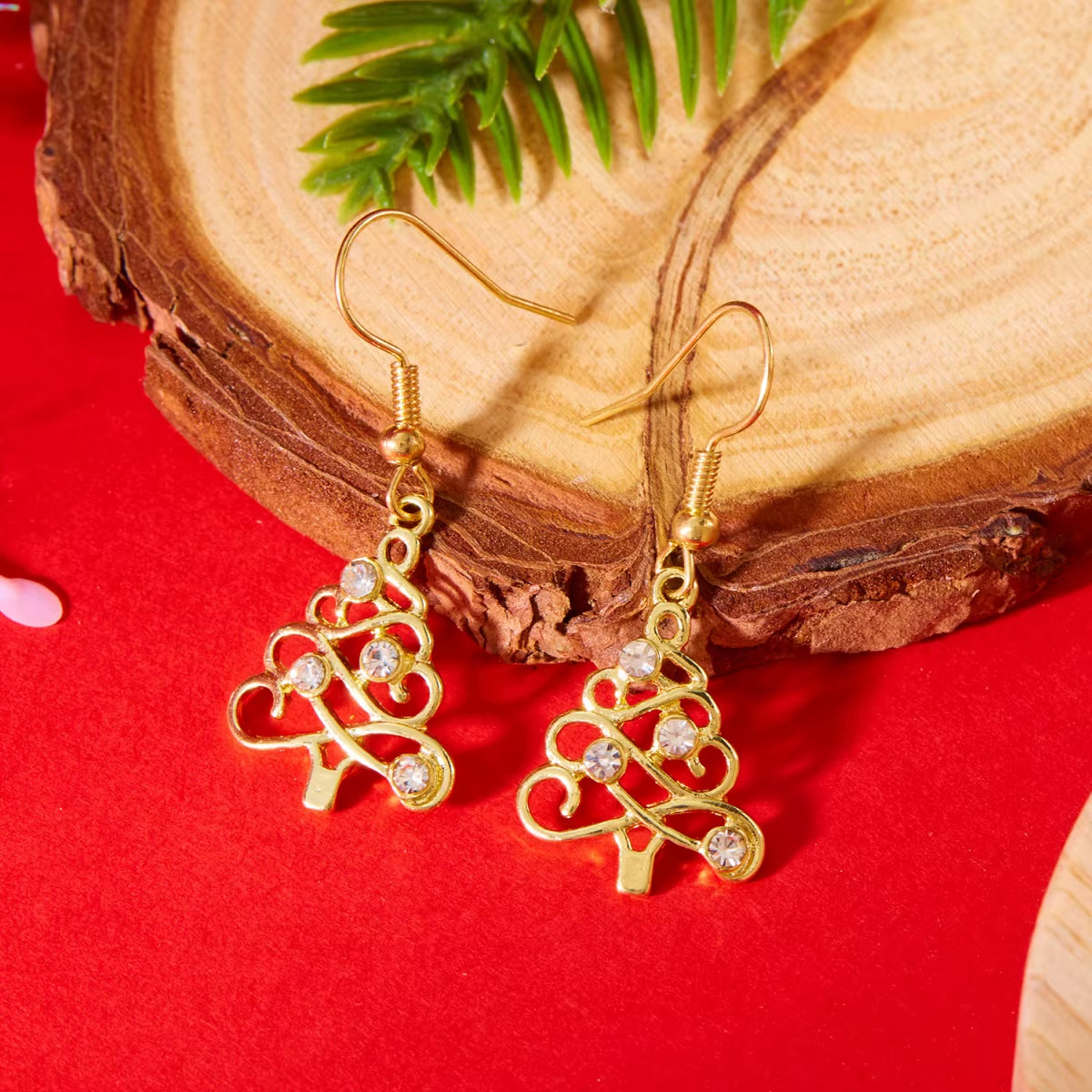 Minimalist Rhinestone Hollow Christmas Tree Drop Earrings Classic Trendy Xmas Tree Dangle Earring for Women Men Holiday Jewelry