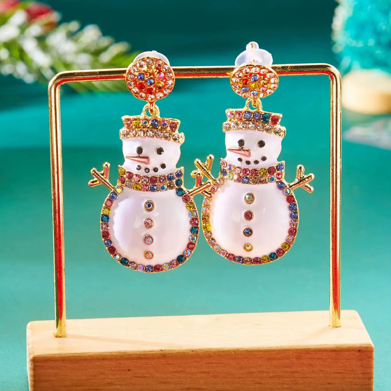 Exquisite Rhinestone Snowman Earrings for Women Minimalist Christmas Tree Bell Bow Earrings New Year Friendship Jewelry Gifts