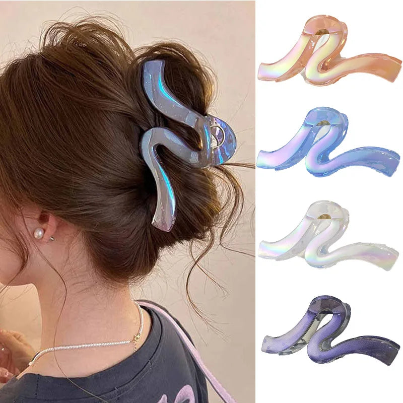 1Pc New High-End Pearl Wave Clip, Shark Clip, Large Hair Clip, Back of Head Hair Clip, Hair Accessory