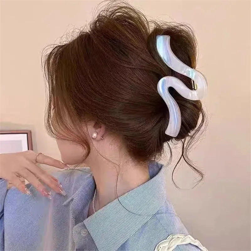 1Pc New High-End Pearl Wave Clip, Shark Clip, Large Hair Clip, Back of Head Hair Clip, Hair Accessory