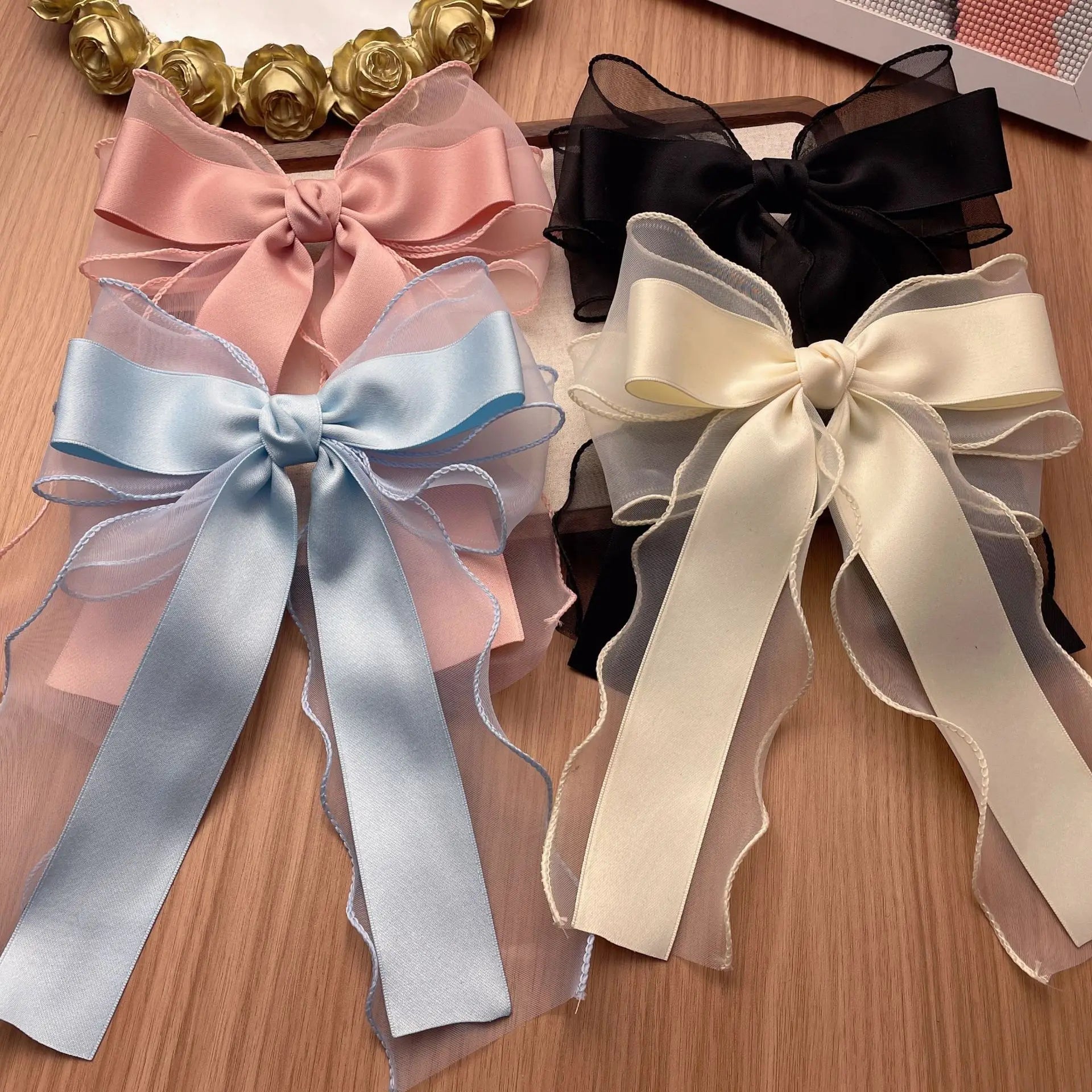Elegant Long Ribbon Bow Spring Hairpins Women Girl Kid Hair Clips Pin Barrettes Accessories Hairgrip Headwear Headdress Ornament