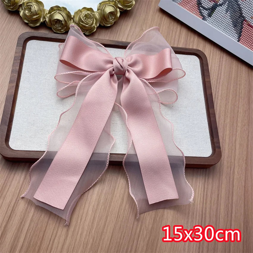 Elegant Long Ribbon Bow Spring Hairpins Women Girl Kid Hair Clips Pin Barrettes Accessories Hairgrip Headwear Headdress Ornament