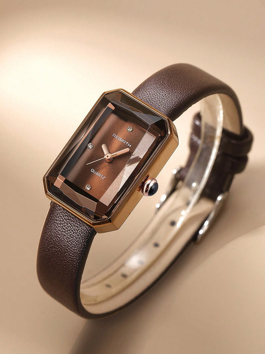 1Pc Rebirth Brand Women'S Simple Square Dial Vintage Fashion Casual Quartz Wristwatch